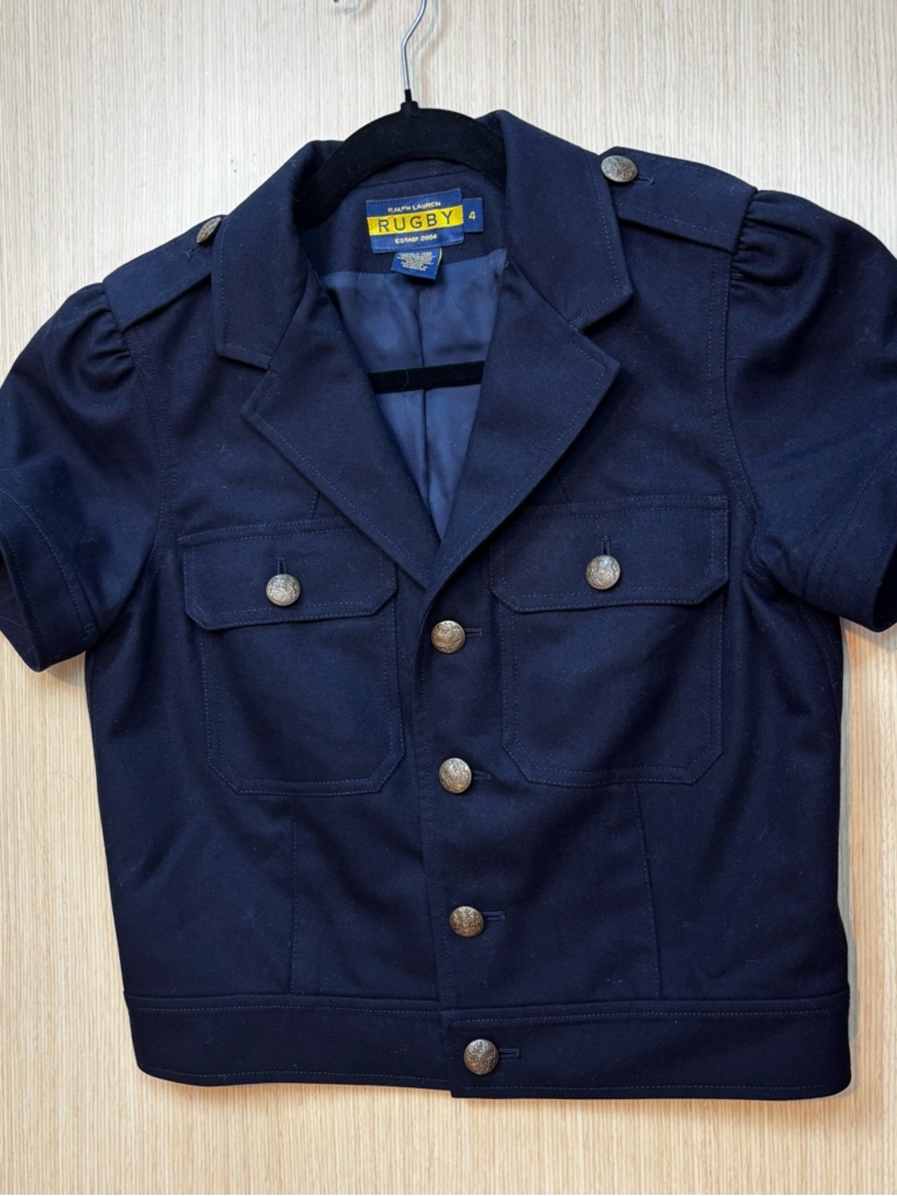 RARE Ralph Lauren Rugby Navy Blue Military Cropped Wool Blazer Jacket Sz 4